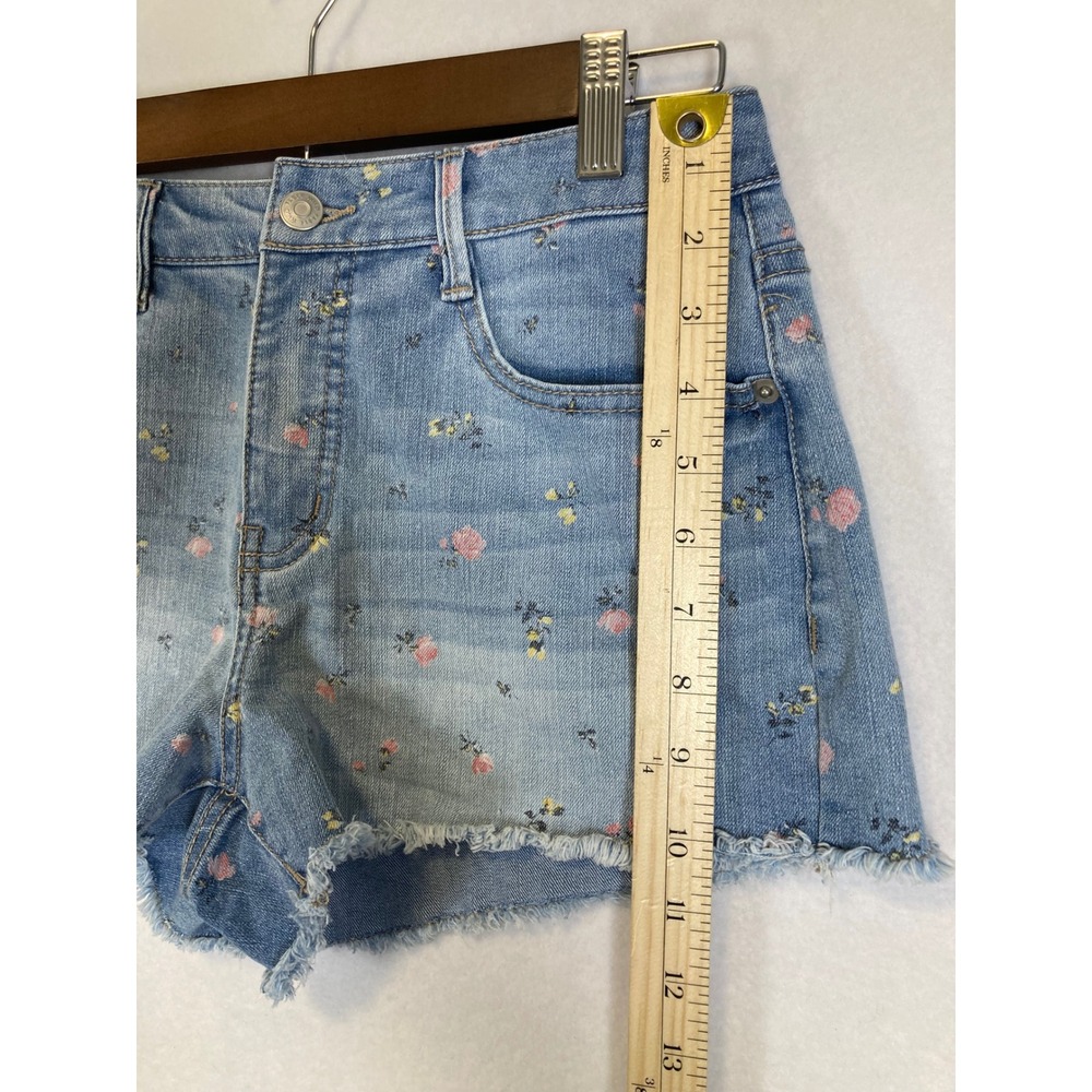 Cottagecore Floral Denim Shorts Womens 4 Blue Light Wash High Rise Raw Hem Boho - Picture 7 of 8